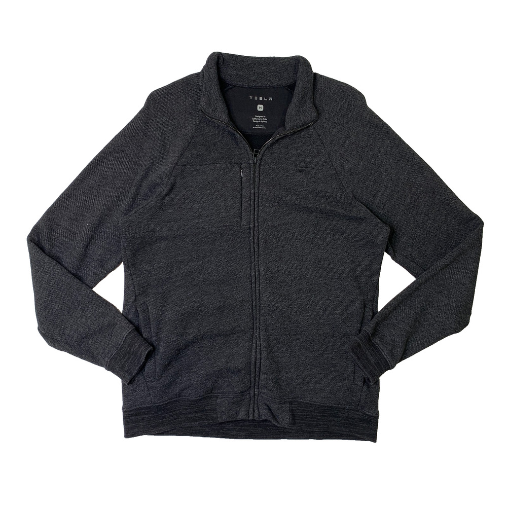 Tesla Sweater Mens M Medium Charcoal Cotton Full Zip Cardigan Jacket